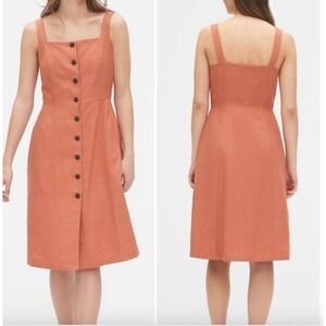 Spring restortcore GAP Orange Linen Button Front Fit Flare Midi Dress Petite